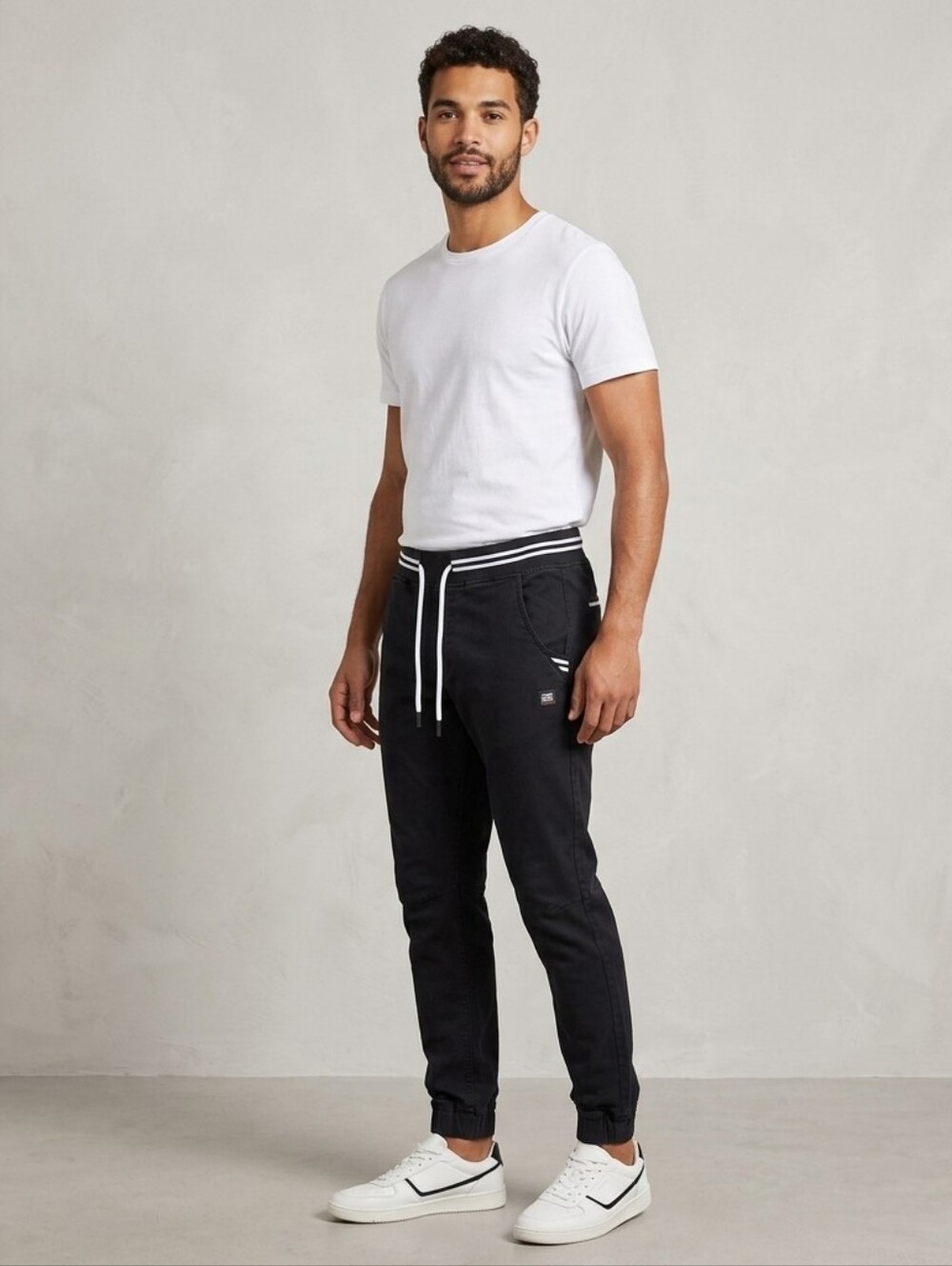 CROPP Men's Streerwear Jogger Pants Pull On Black/White Drawstring Small